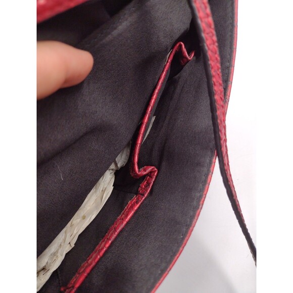New Red Vegan Leather Crock Embossed Shoulder Bags / Clutch W Brass Stud Accents - Picture 9 of 16